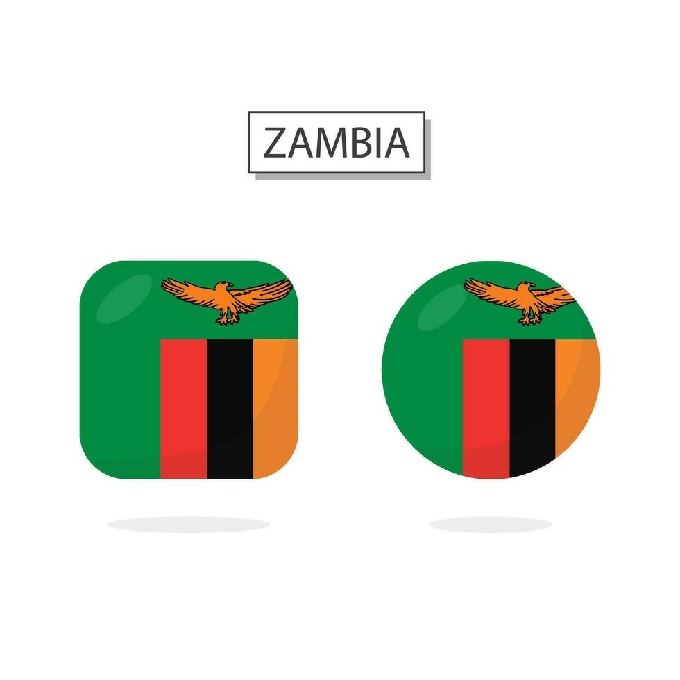 flagga av zambia 2 former ikon 3d tecknad serie stil. vektor