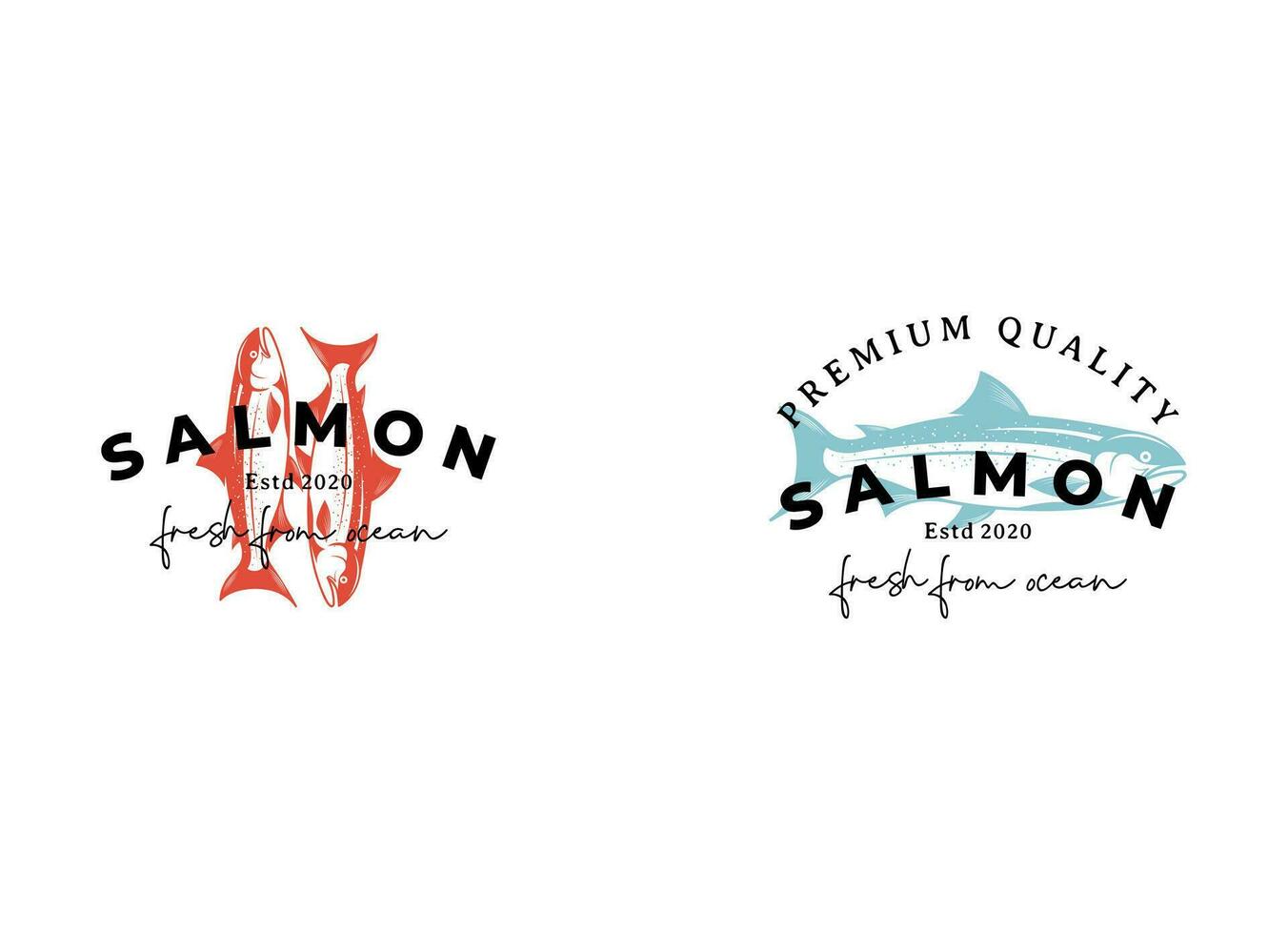 Lachs Fisch Logo Meeresfrüchte Etikette Abzeichen Vektor Aufkleber herunterladen