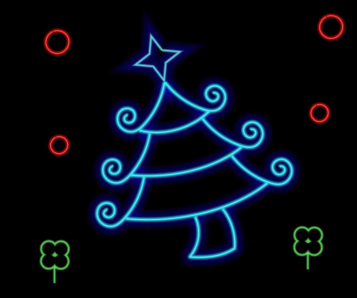 neon jul träd med stjärna, lysande ikon. neon ny år träd silhuett, översikt jul träd i levande färger. festlig gran med neon ljus. ikon uppsättning, tecken, symbol för ui. vektor illustration