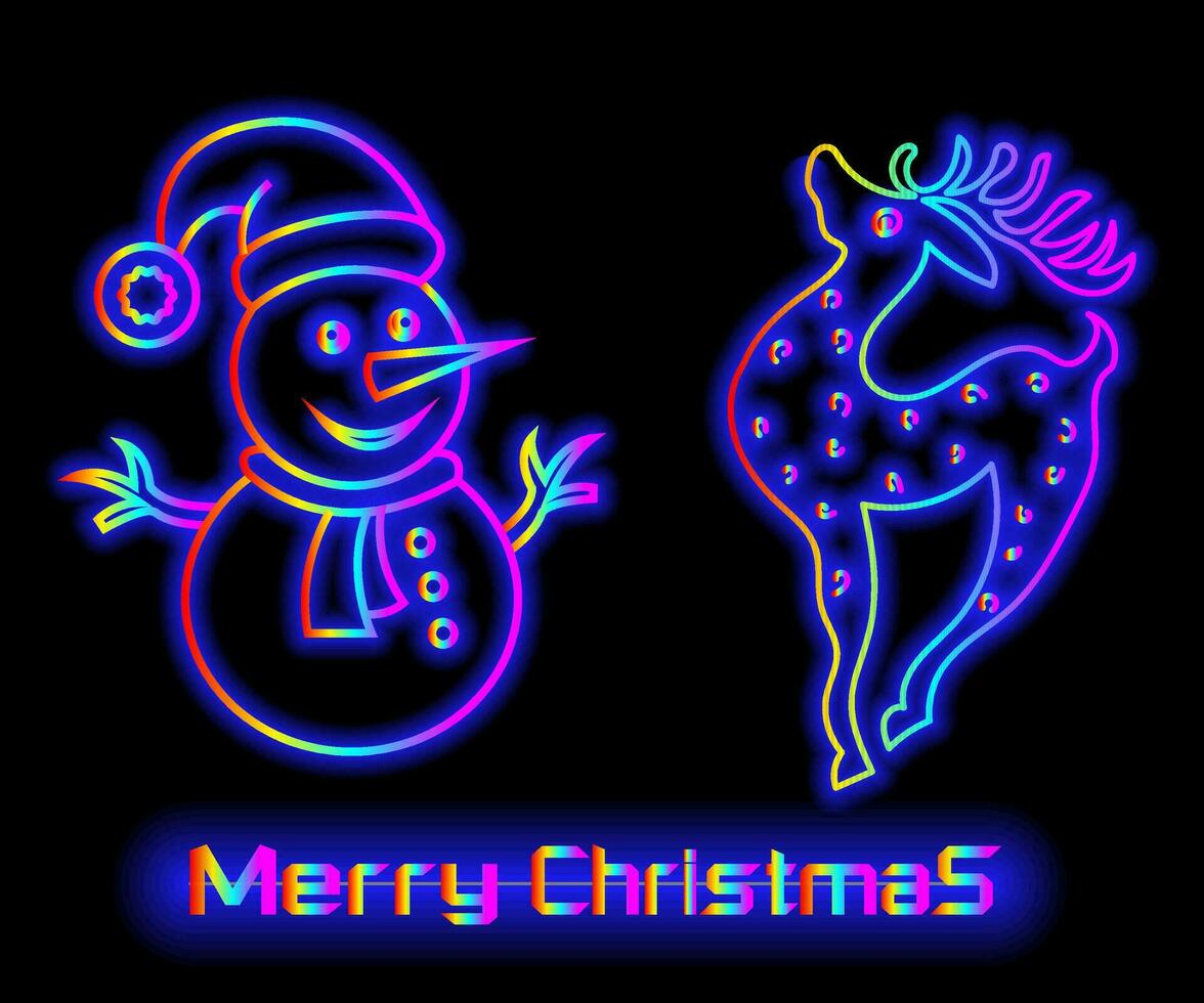 abstrakt Neon- Lampe Weihnachten gestalten Hintergrund Objekt glühend Symbol. Weihnachten Objekte im lebendig Farben. festlich Tanne mit Neon- Licht. Symbol Satz, Zeichen, Symbol zum ui. Vektor Illustration