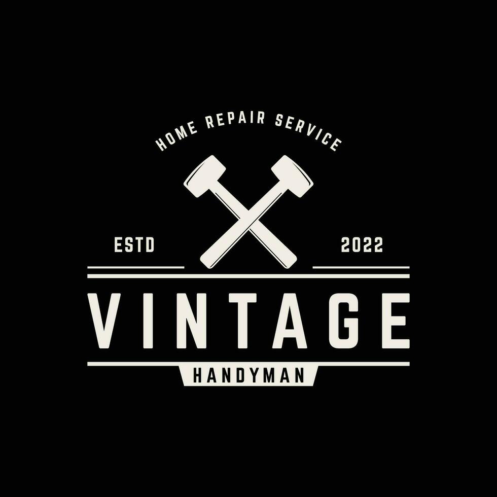 retro årgång korsade hammare och naglar logotyp mall design.logotyp för Hem reparera service, snickeri, märken, träbearbetning. vektor