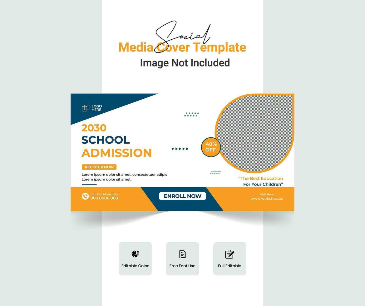 tillbaka till skola social media omslag mall, skola antagning social media omslag design. vektor