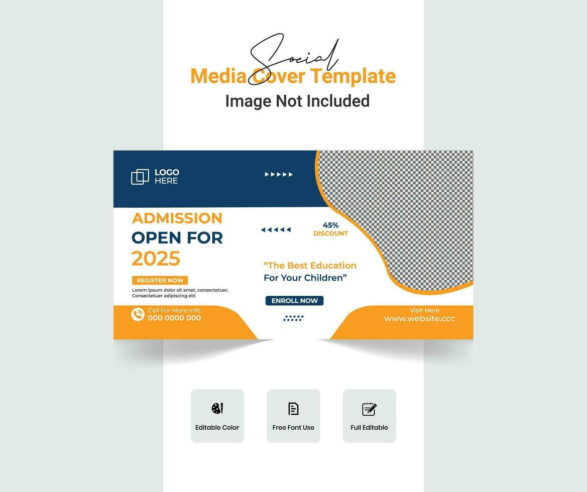 tillbaka till skola social media omslag mall, skola antagning social media omslag design. vektor