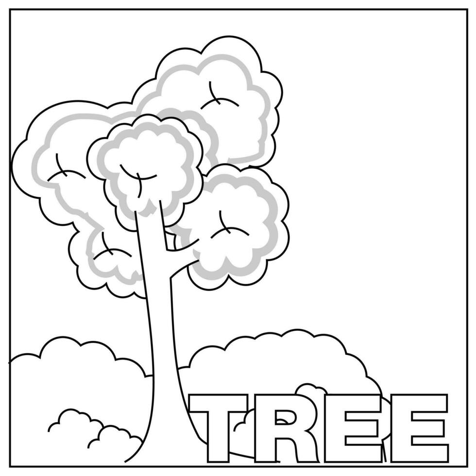 träd med text fri. översikt vektor illustration för färg bok. färg sida för barn. roligt utbildning för barn