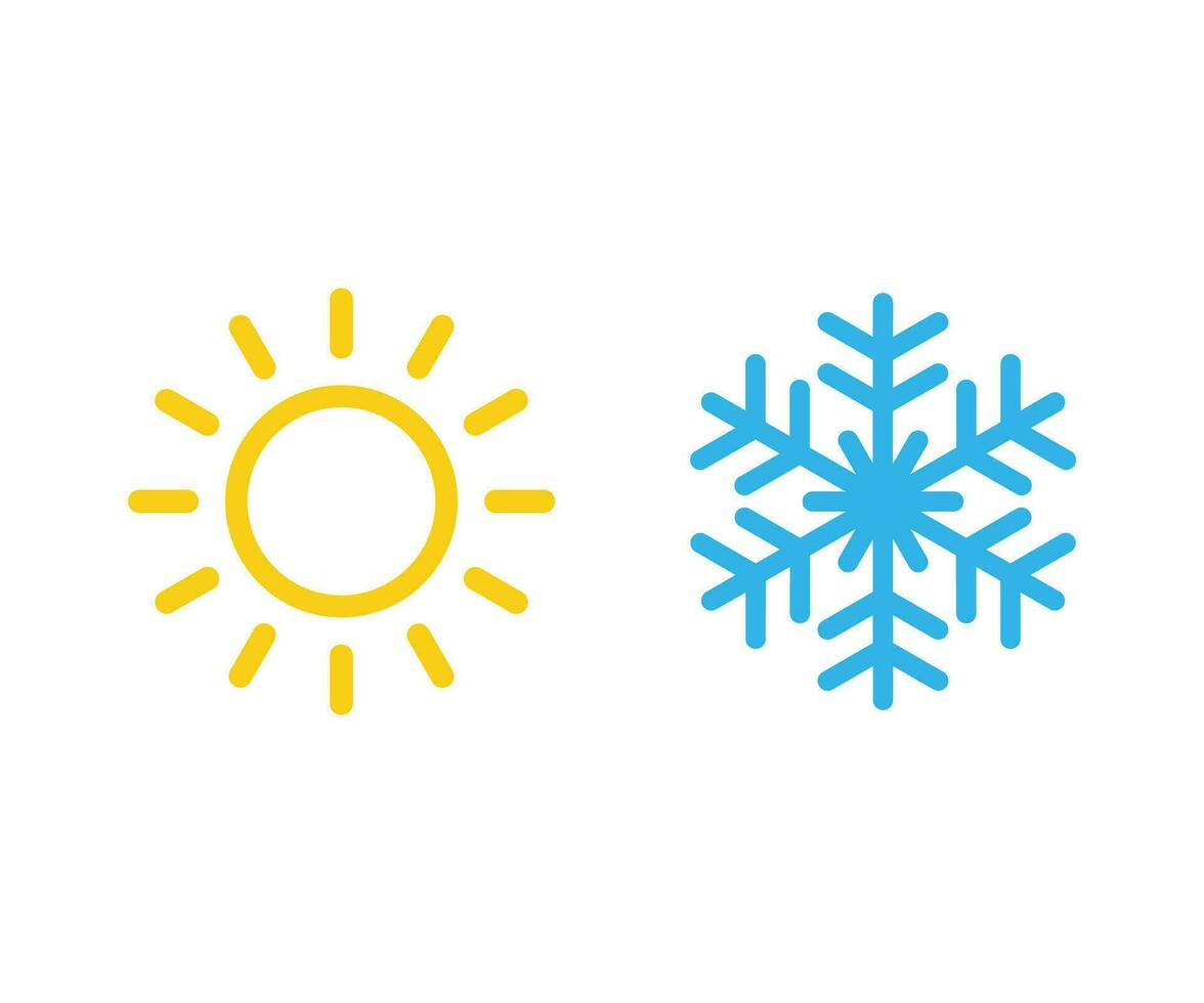 heiß Sonne und kalt Schneeflocke Symbol. Sommer- und Winter Symbol. Sonne und Schneeflocke Vektor Symbole