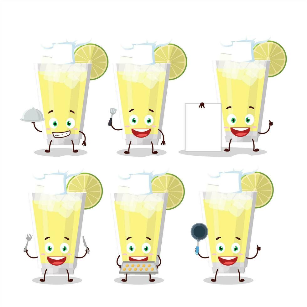 tecknad serie karaktär av citronsaft med olika kock uttryckssymboler vektor