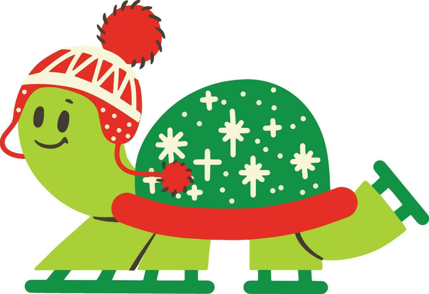 söt och rolig vuxen sköldpadda bär jultomten hatt för jul skridskoåkning och leende - vektor. vektor