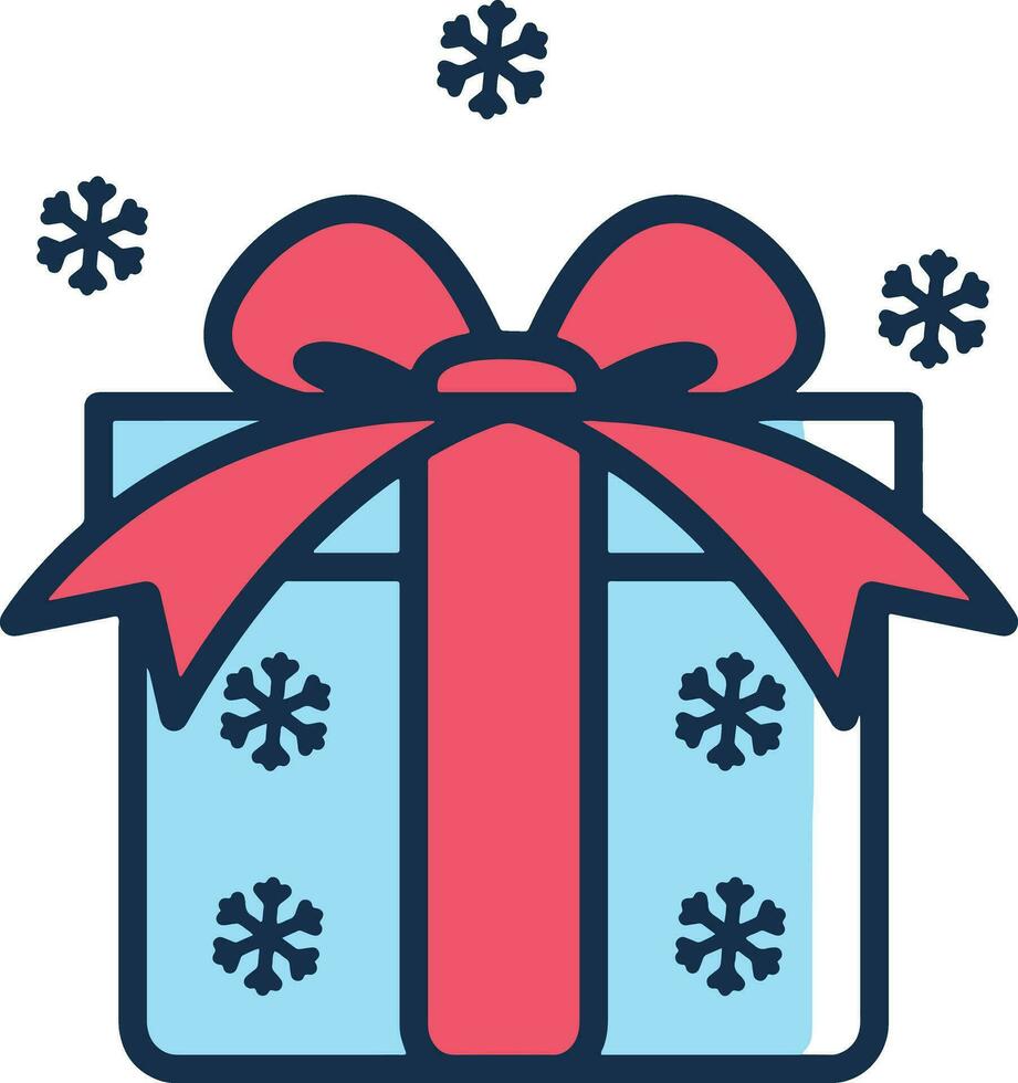 Blau Weihnachten Geschenk Box mit rot Bogen und Schneeflocken vektor