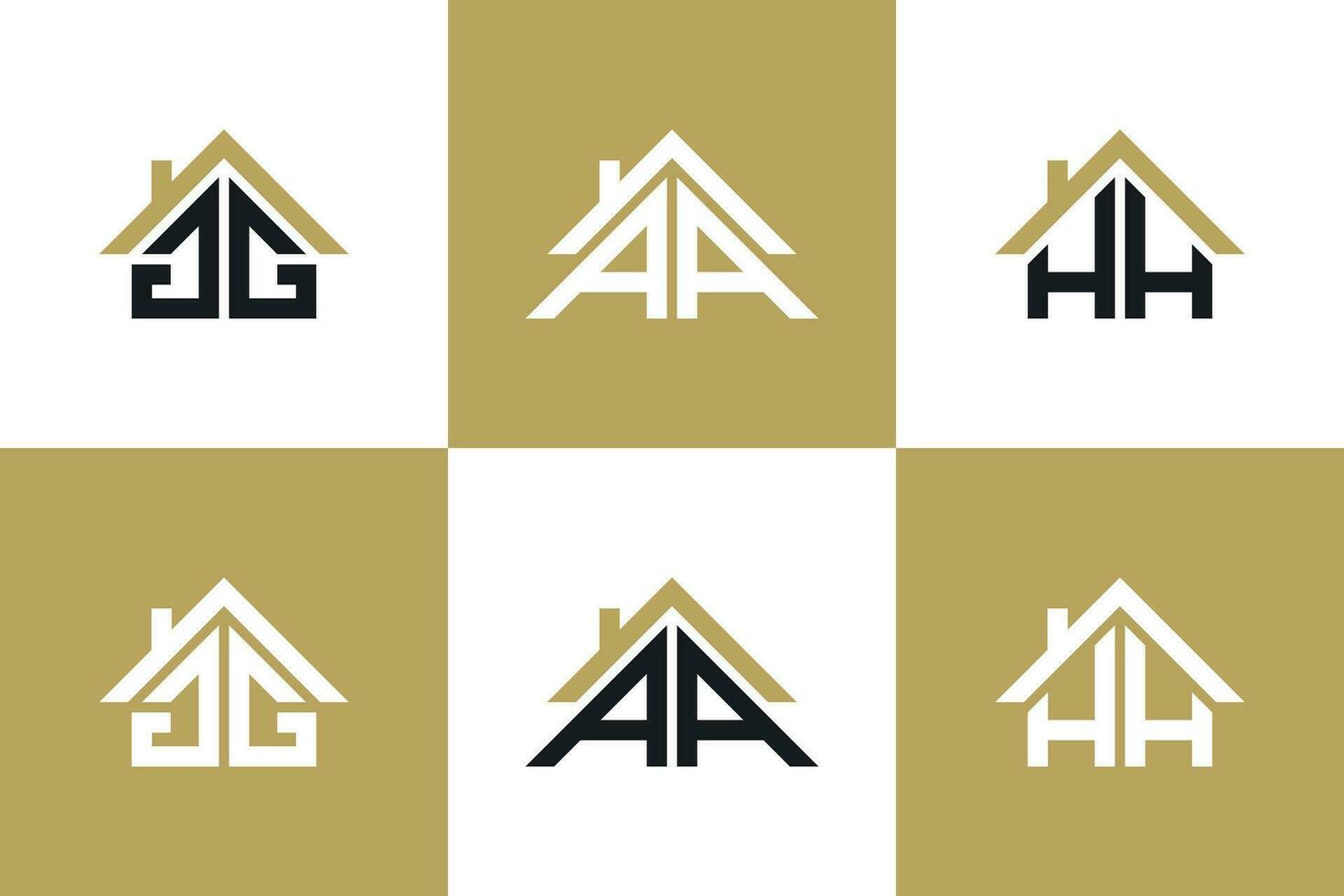 uppsättning av brev gg, aa, hh logotyp design med hus illusion begrepp vektor