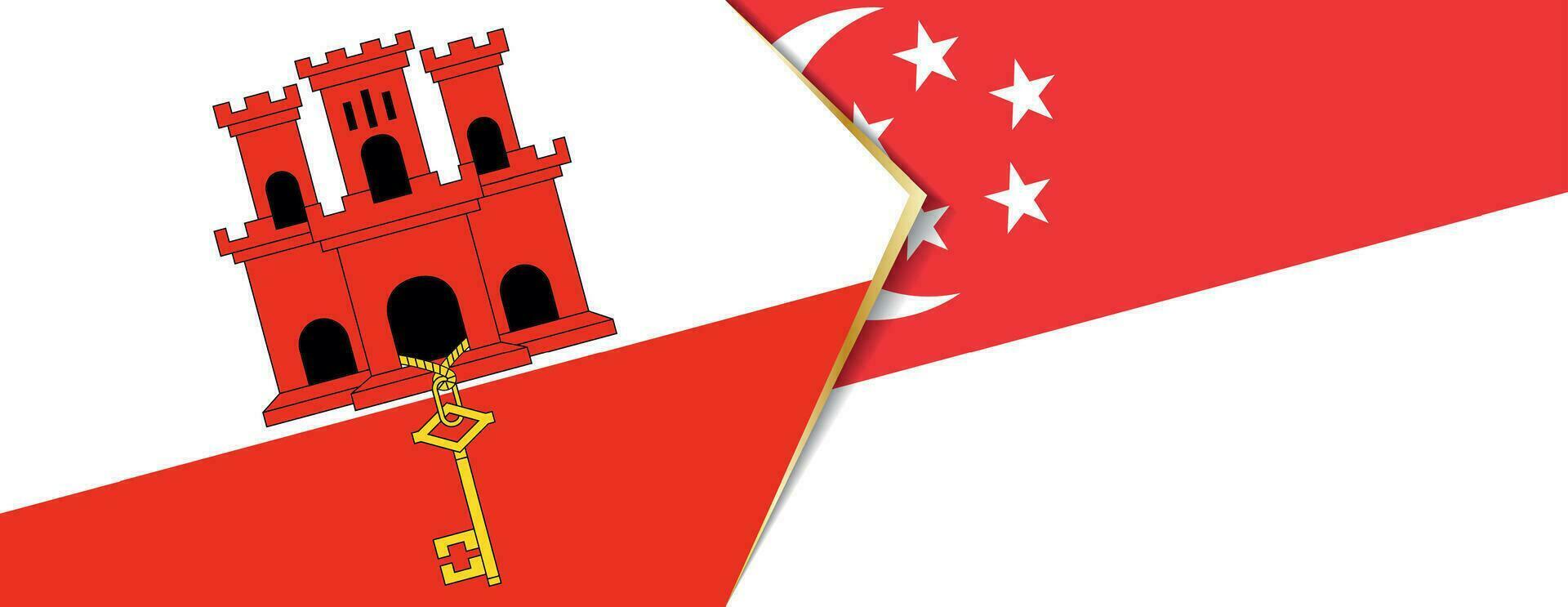 Gibraltar und Singapur Flaggen, zwei Vektor Flaggen.