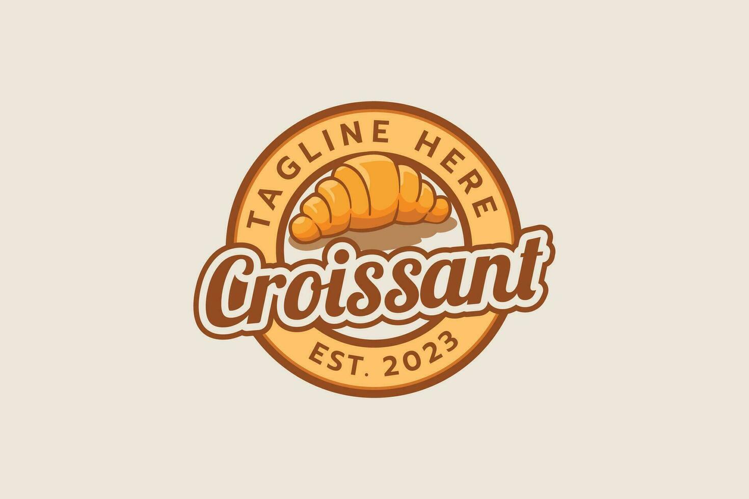 croissant logotyp med en kombination av en croissant och skön text i emblem form vektor