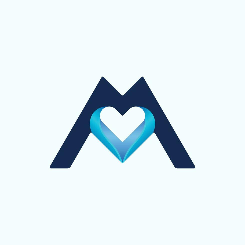 m logotyp med hjärta vektor