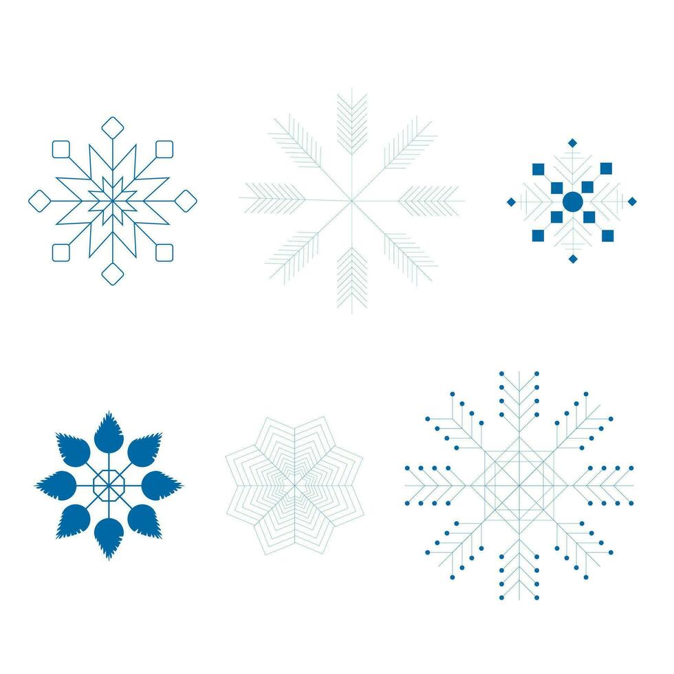 en uppsättning av blå snöflingor. samling av snöflingor för Lycklig ny år, glad jul. vektor illustration.