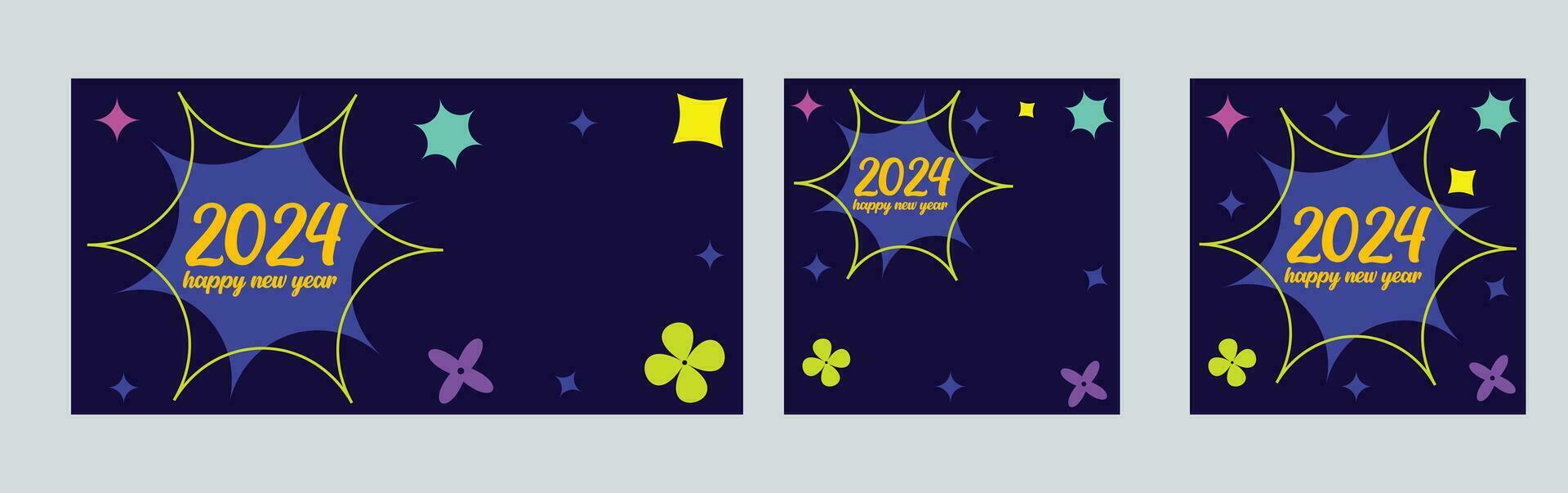 glücklich Neu Jahr 2024 mit bunt minimalistisch modisch Design. glücklich Neu Jahr 2024 Platz Vorlage. Gruß Hintergrund Entwürfe, Neu Jahr, und Sozial Medien Werbung Inhalt. Vektor Illustration