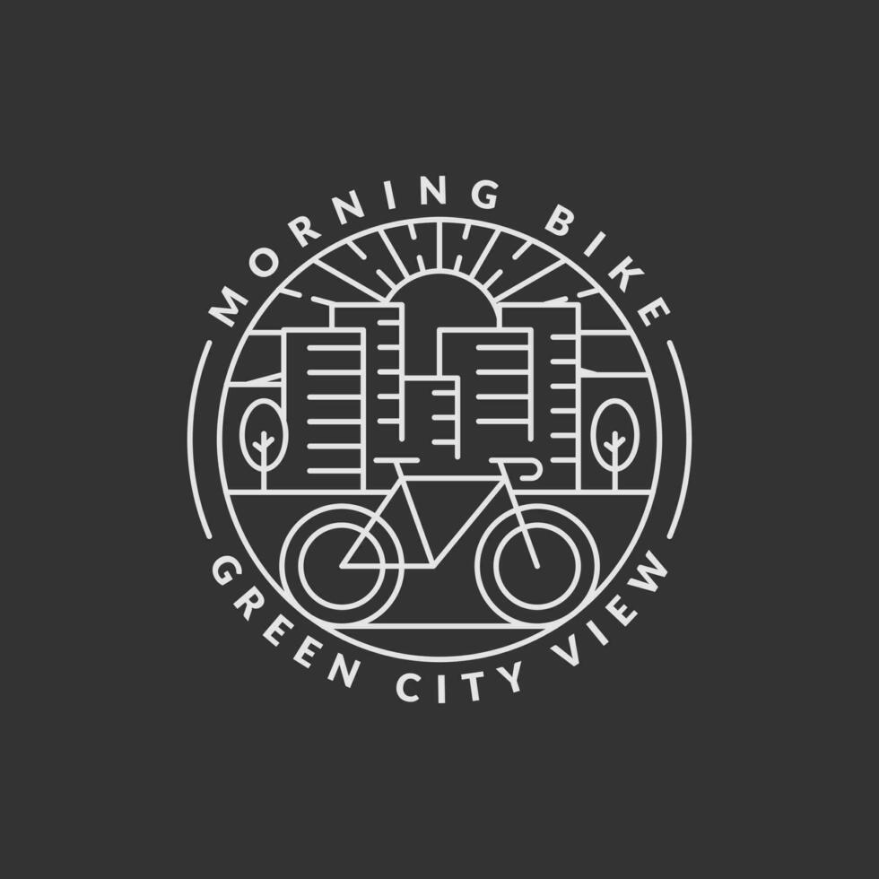 Morgen Radfahren im das Stadt Abzeichen Vektor Illustration. Stadt und Fahrrad Monoline oder Linie Kunst Stil. Design können Sein zum T-Shirts, Aufkleber, Drucken Bedürfnisse