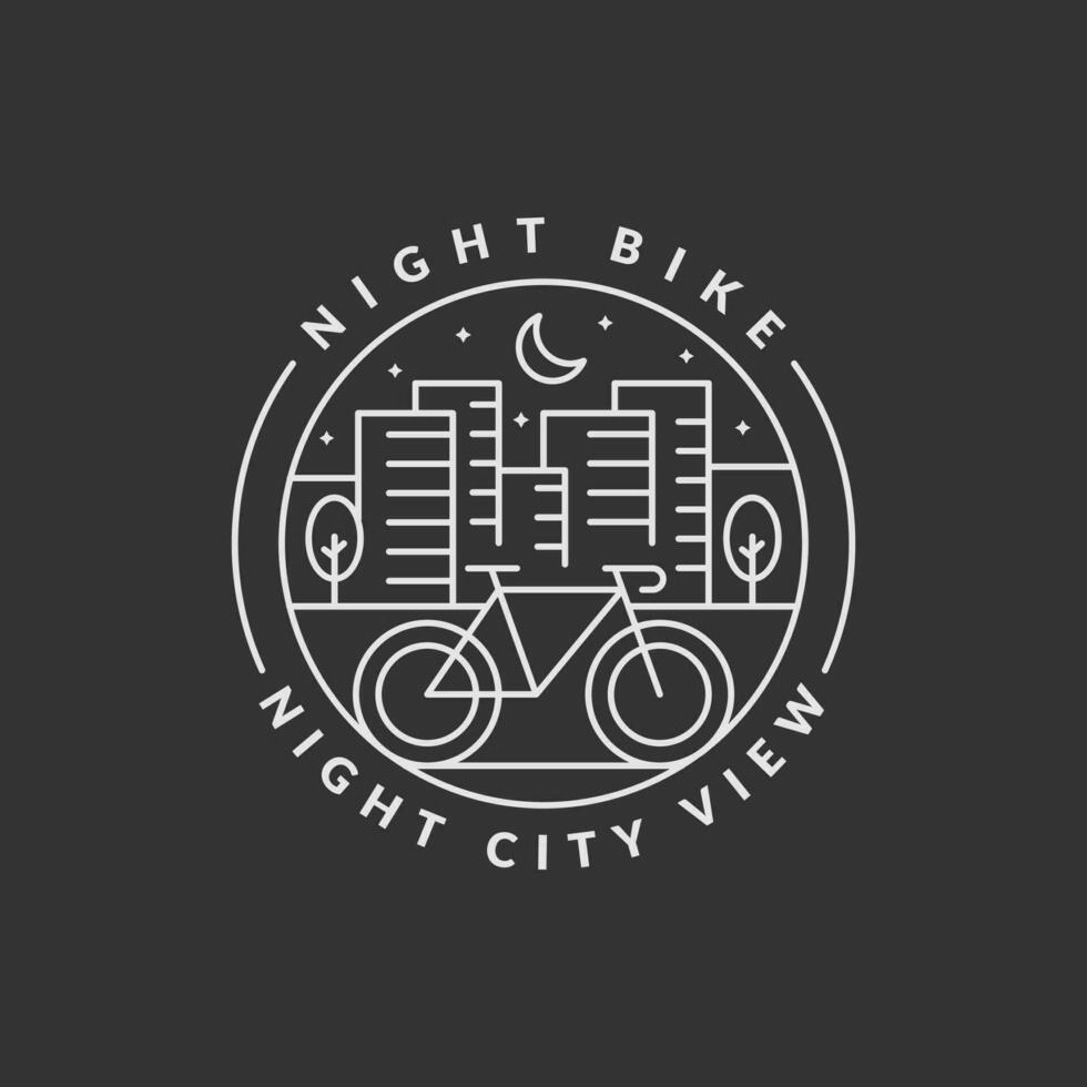 Radfahren beim Nacht im das Stadt Abzeichen Vektor Illustration. Stadt und Fahrrad Monoline oder Linie Kunst Stil. Design können Sein zum T-Shirts, Aufkleber, Drucken Bedürfnisse