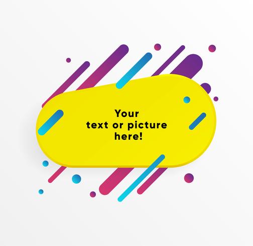 Gelbe abstrakte Textboxform mit modischen Neonlinien und Kreisen. Vektor Hintergrund