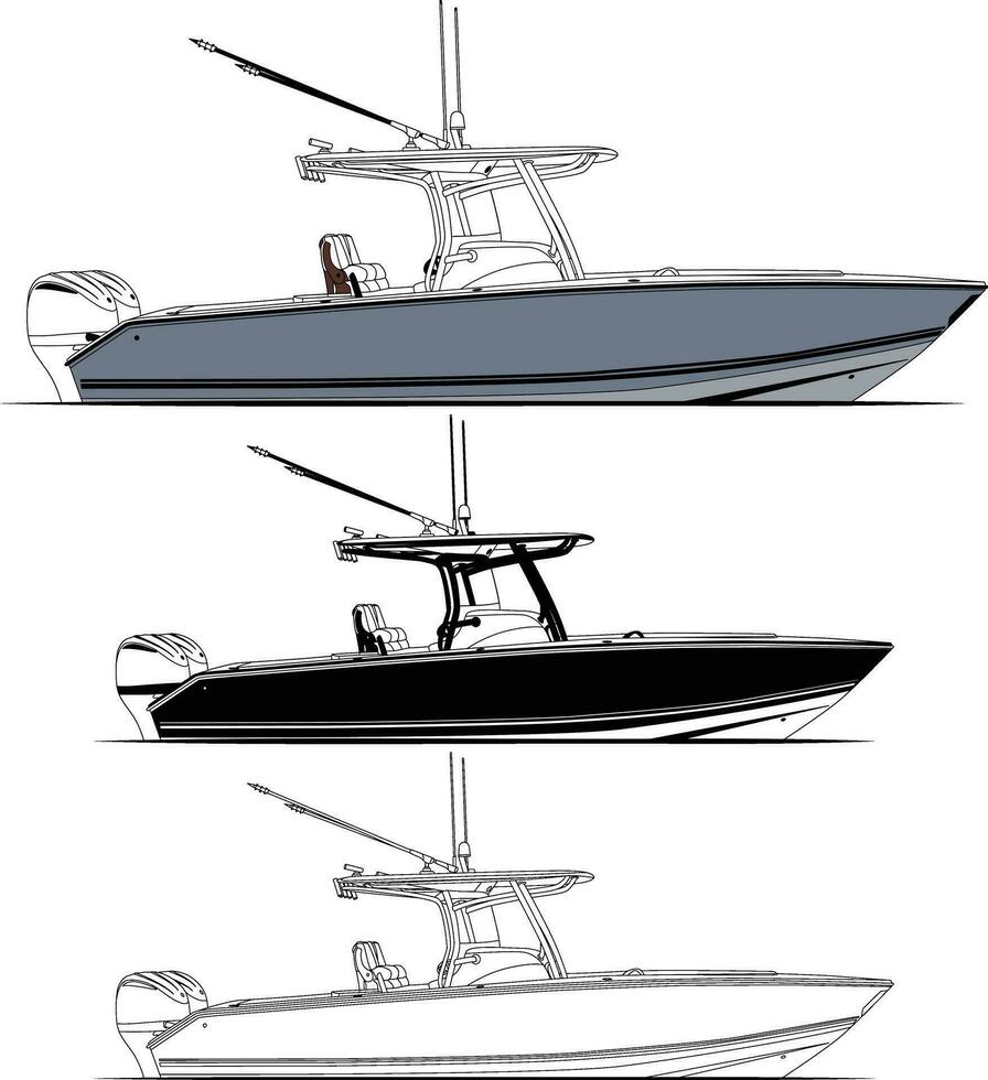 fiske båt vektor grafisk, linje konst, och enfärgad