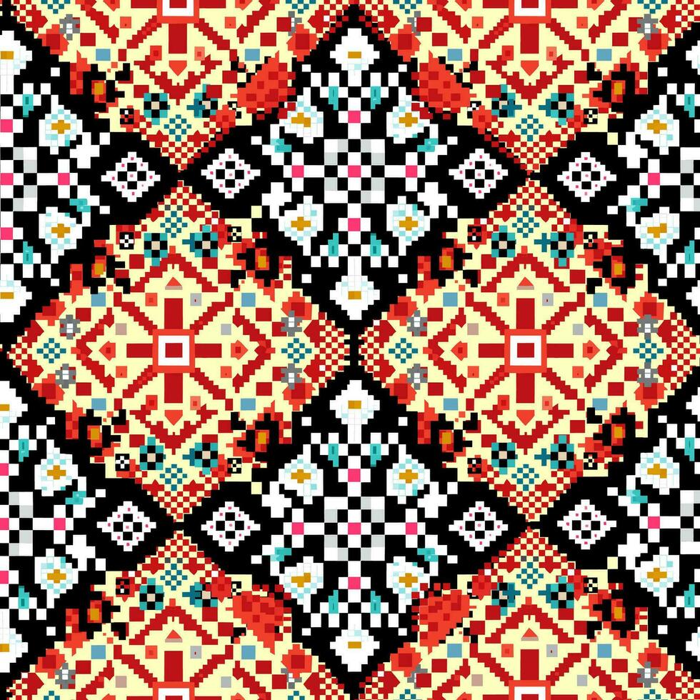 geometrisk etnisk mönster, korsa sy, pixel mönster, design för Kläder, tyg, bakgrund, tapet, omslag, batik, stickat, broderi stil, aztec geometrisk konst prydnad skriva ut vektor