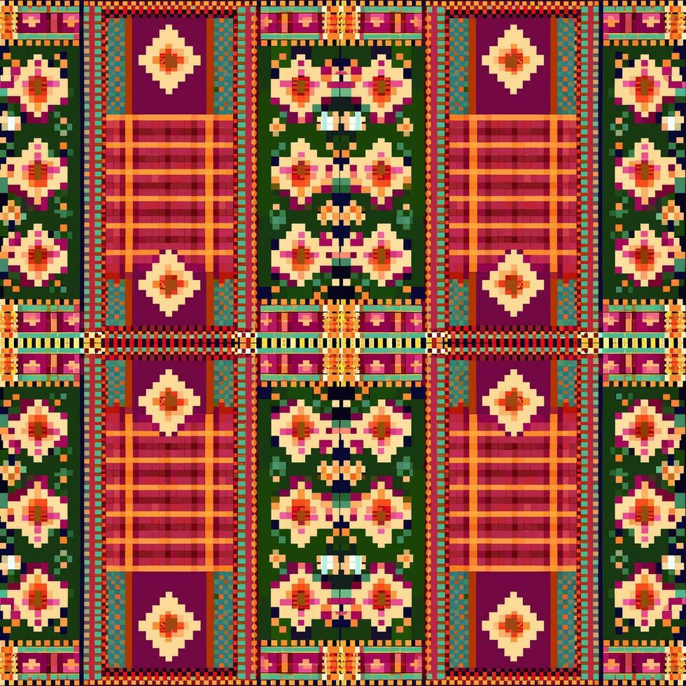 geometrisk etnisk mönster, korsa sy, pixel mönster, design för Kläder, tyg, bakgrund, tapet, omslag, batik, stickat, broderi stil, aztec geometrisk konst prydnad skriva ut vektor