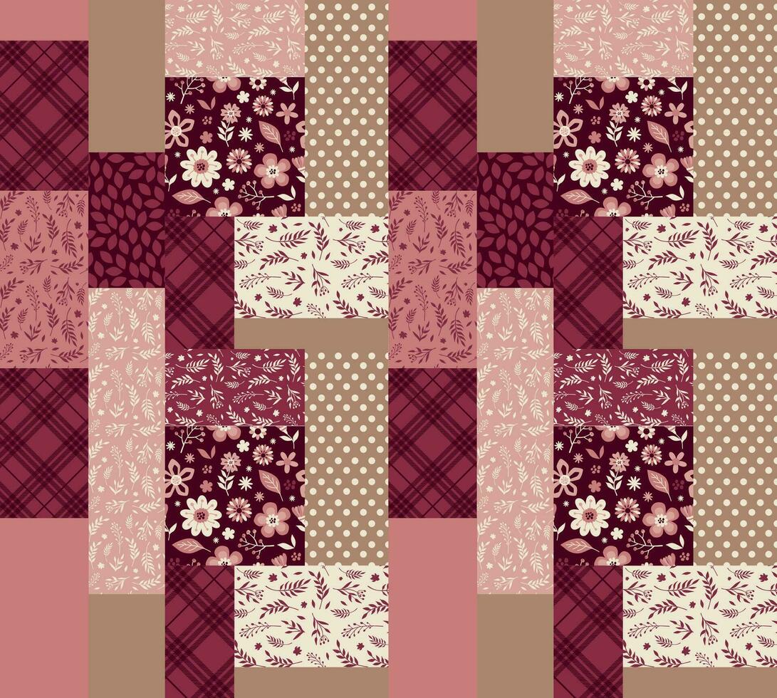 Vektor abstrakt nahtlos Patchwork Muster mit geometrisch und Blumen- Ornamente, stilisiert Blumen. Jahrgang Boho Stil. Kintsugi