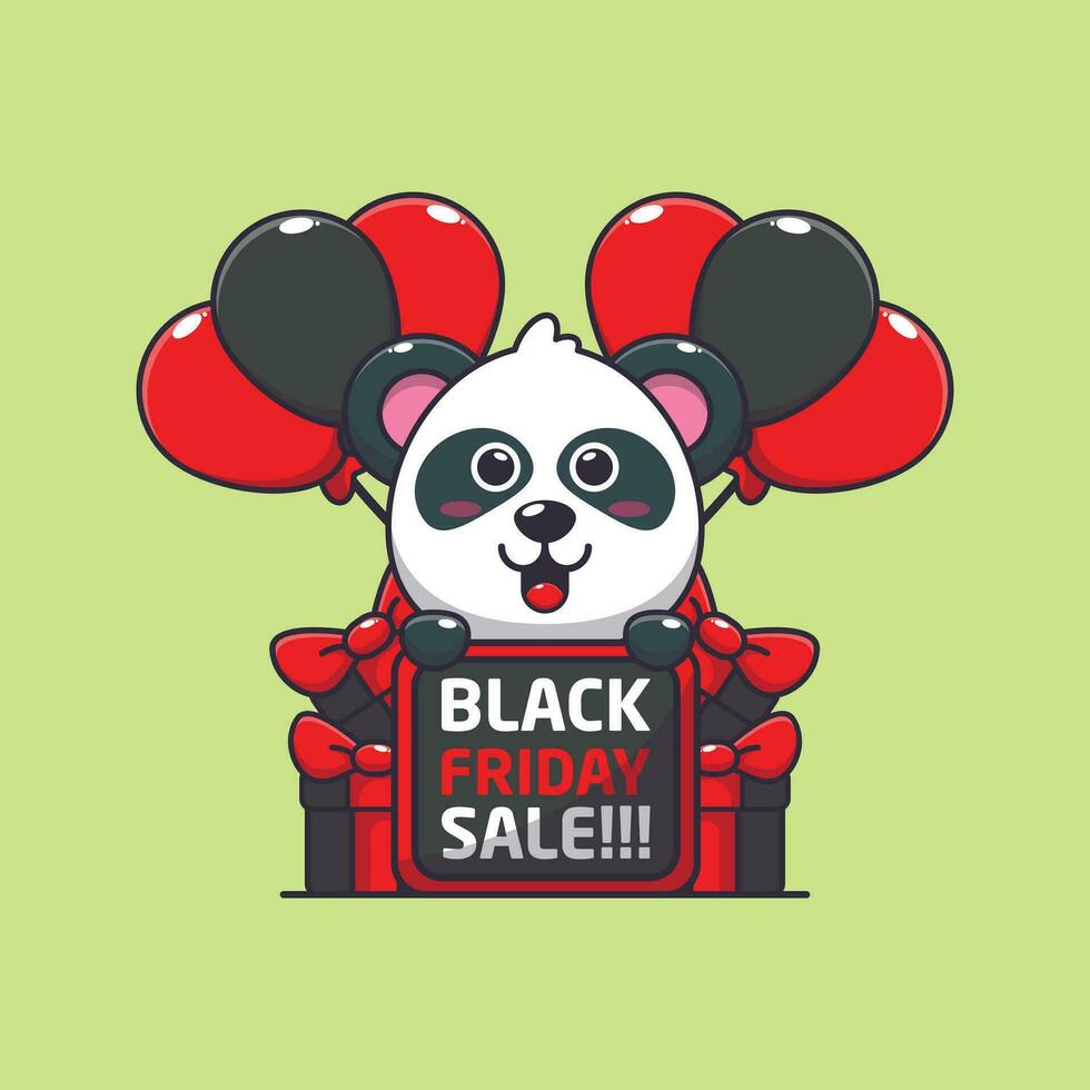söt panda Lycklig i svart fredag försäljning tecknad serie vektor illustration
