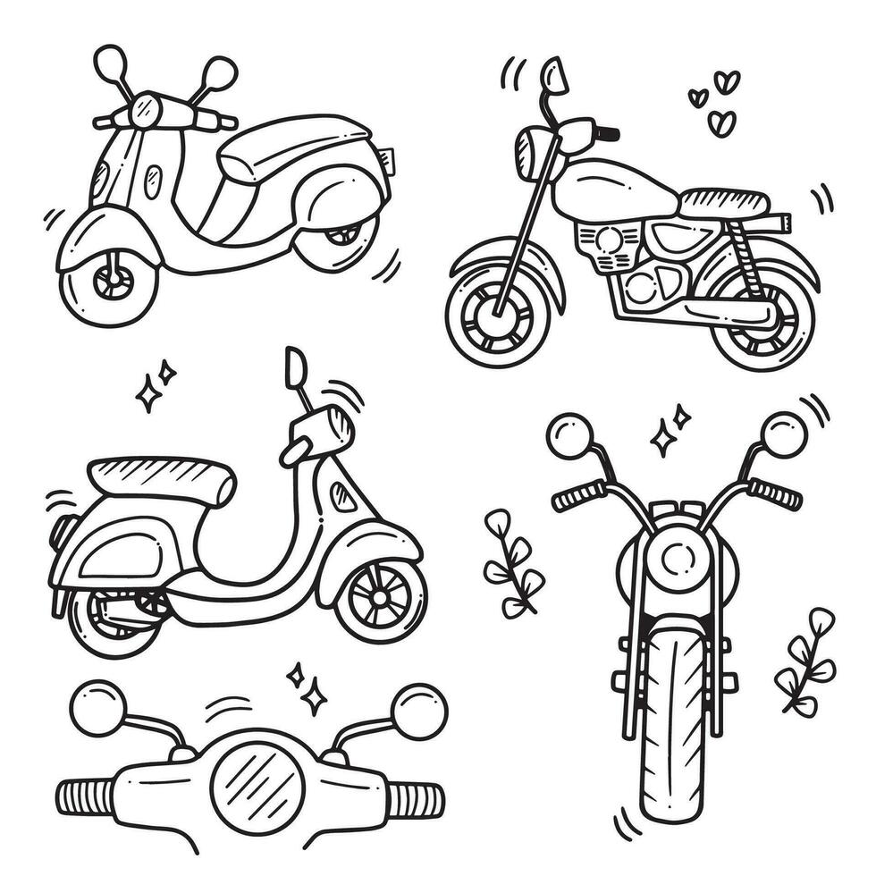 Vektor Handzeichnung Motorrad Grafik Elemente, modern, klassisch Fahrräder