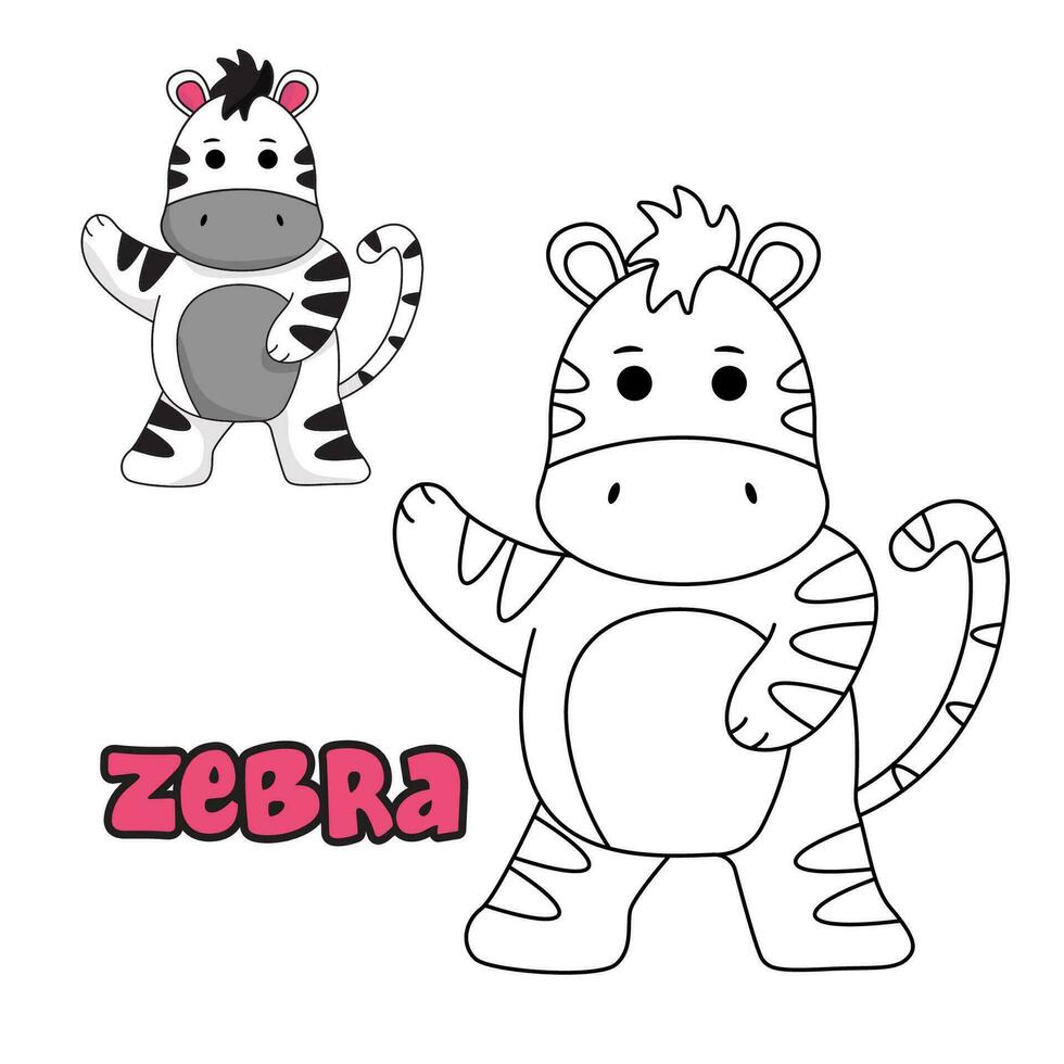 vektor illustration. färg bok , färg zebra. tecknad serie djur. ClipArt uppsättning för barnkammare affisch, öva Kompetens