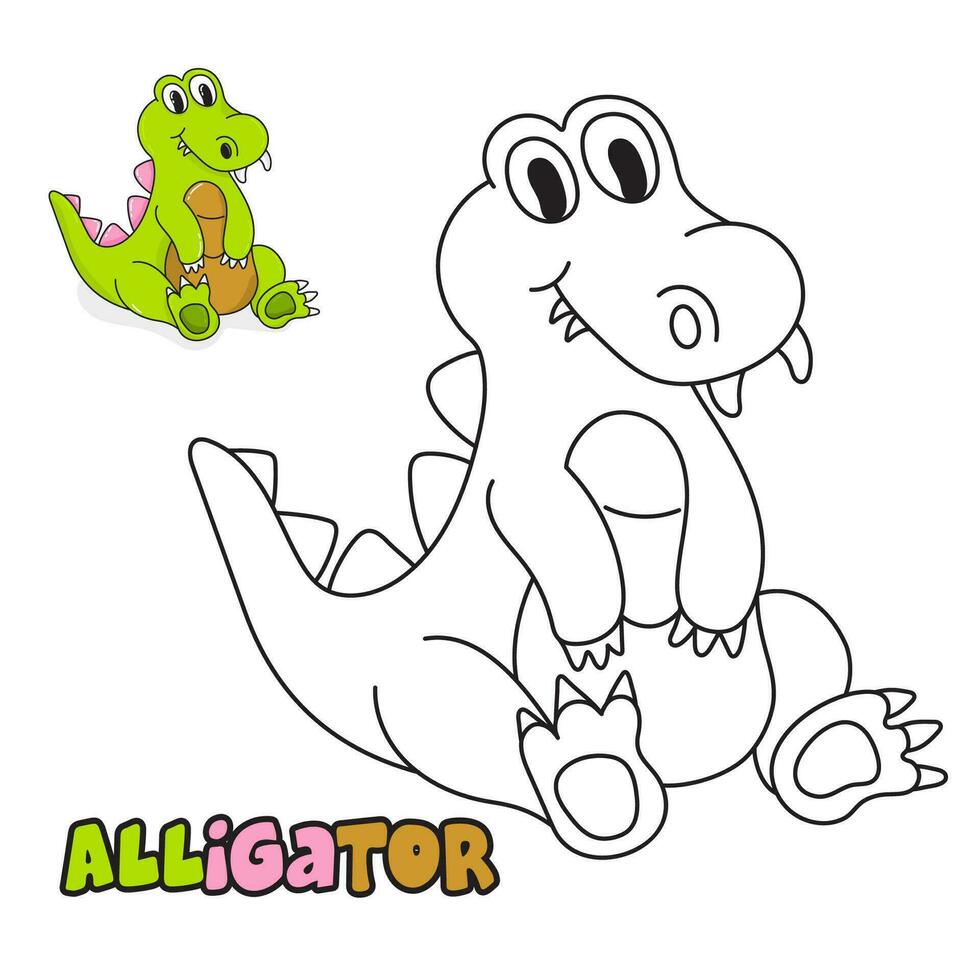 vektor illustration. färg bok , färg alligator. tecknad serie djur. ClipArt uppsättning för barnkammare affisch, öva Kompetens