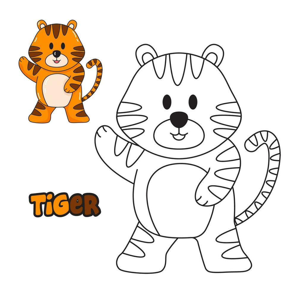 vektor illustration. färg bok , färg tiger. tecknad serie djur. ClipArt uppsättning för barnkammare affisch, öva Kompetens