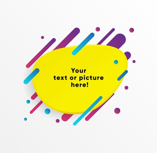 Gelbe abstrakte Textboxform mit modischen Neonlinien und Kreisen. Vektor Hintergrund