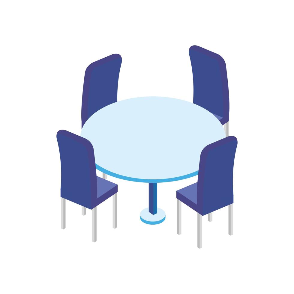bord runda möbler med stolar isolerade ikon vektor