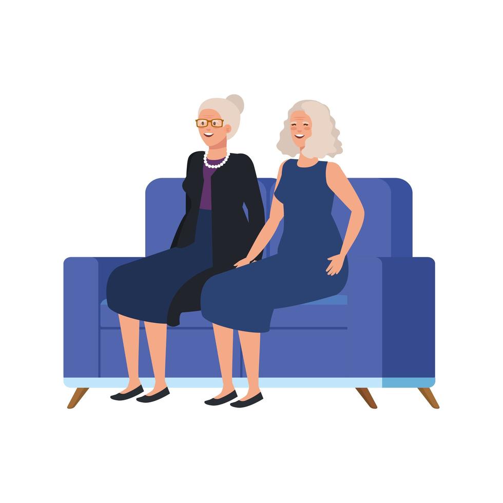 gamla kvinnor sitter i soffan avatar karaktär vektor