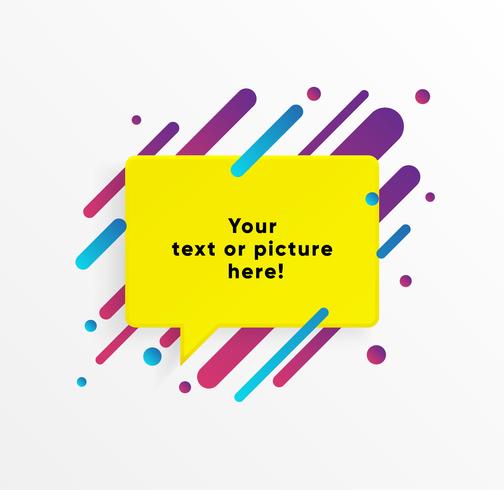 Gelbe abstrakte Textboxform mit modischen Neonlinien und Kreisen. Vektor Hintergrund