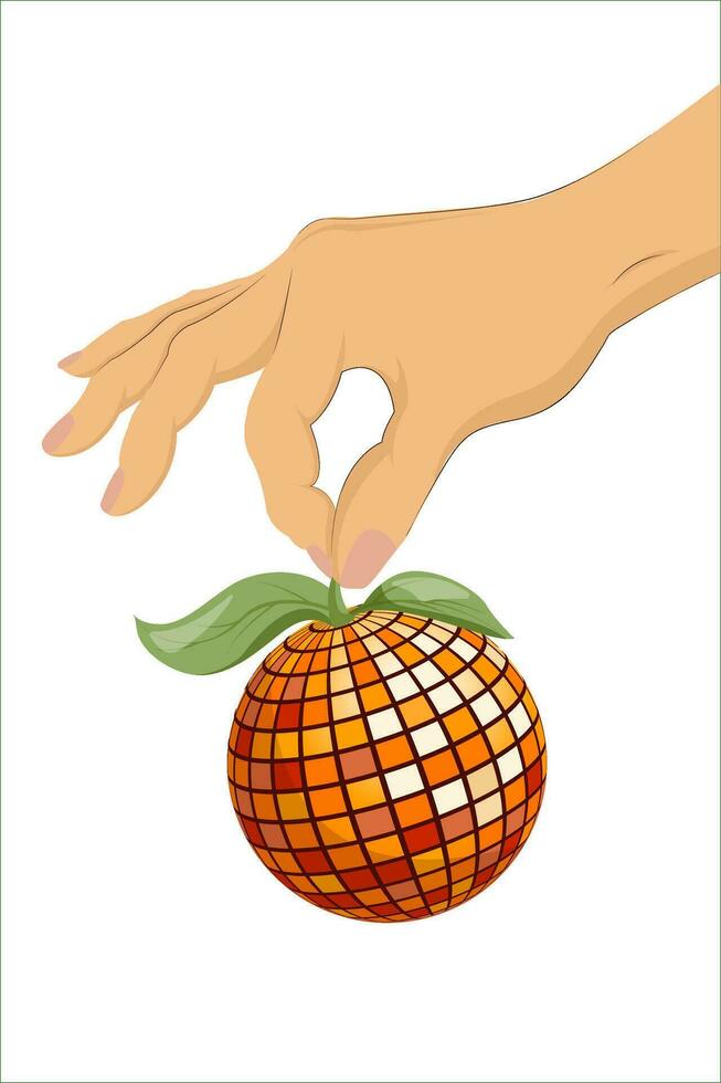 vektor illustration av saftig mogen orange i hand. isolerat vektor illustration. retro stil för affischer, kort, t-shirt design, klistermärken, textilier. y2k