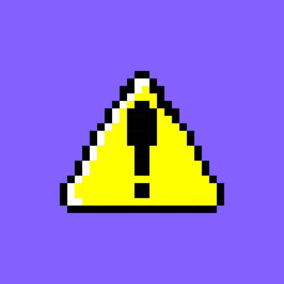 tecknad serie pixel gul varning uppmärksamhet tecken med utrop märke. vektor