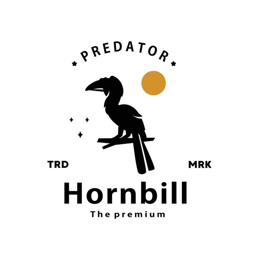 årgång retro hipster hornbill logotyp vektor silhuett konst ikon