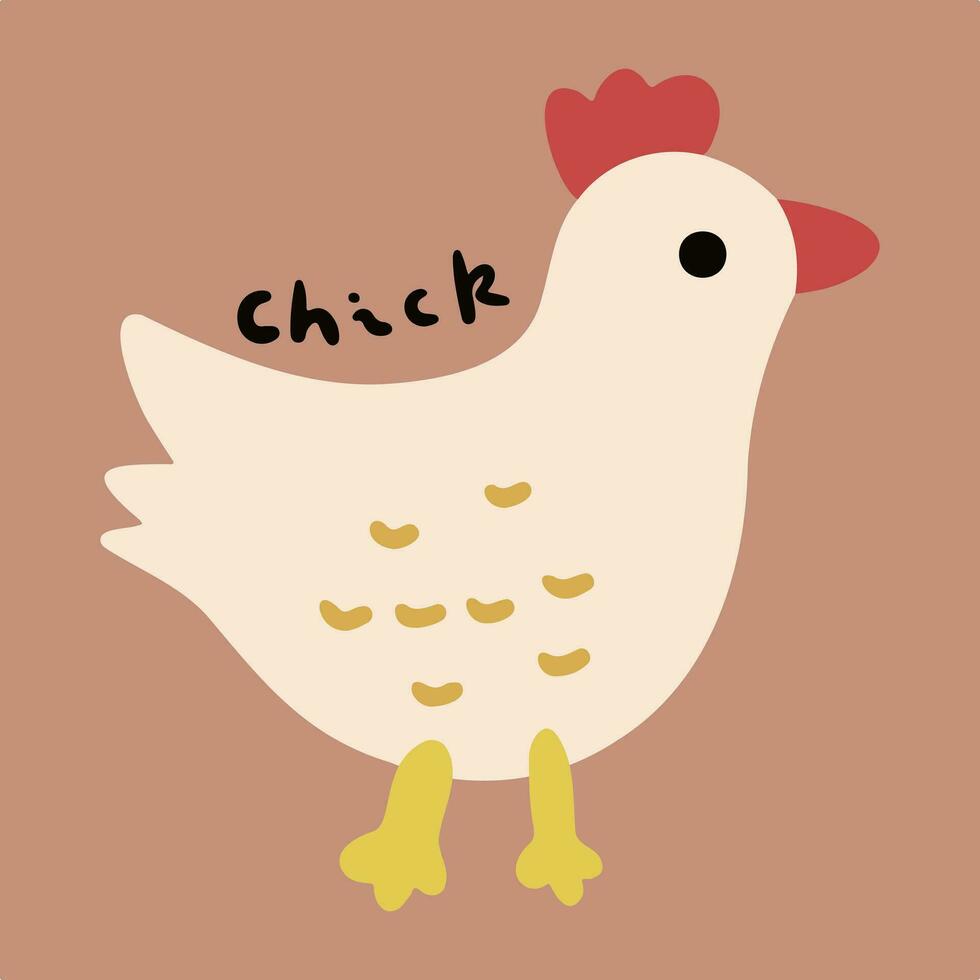 hand dragen söt barn tecknad serie djur- illustration kyckling vektor