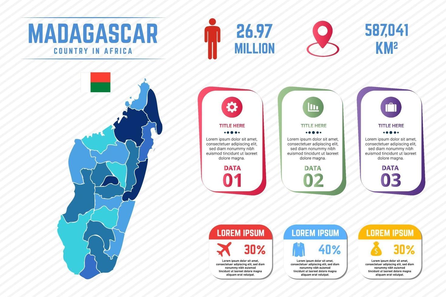Infografik-Vorlage für bunte Madagaskar-Karte vektor