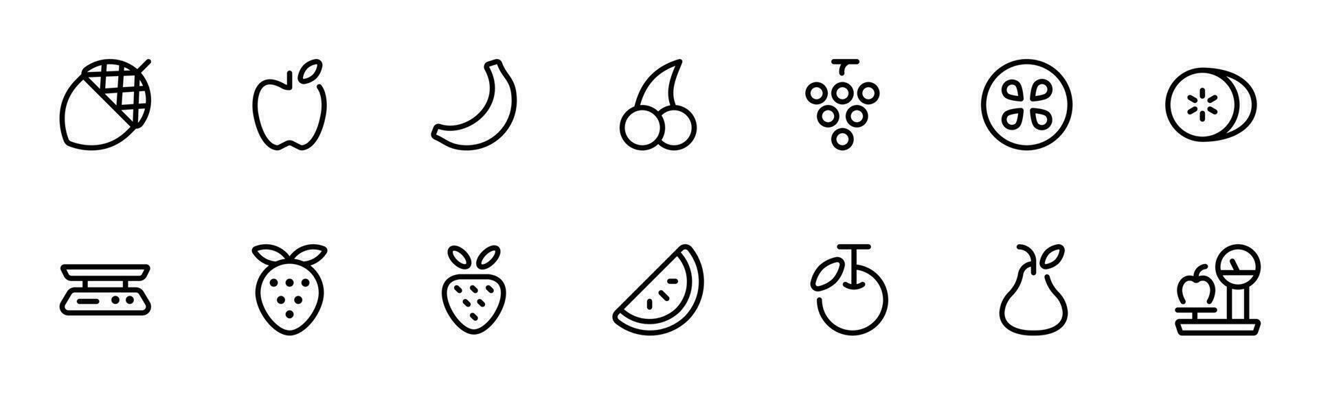 Obst Symbol Vektor einstellen Design mit editierbar Schlaganfall. Linie, solide, eben Linie, dünn Stil und geeignet zum Netz Buchseite, Handy, Mobiltelefon Anwendung, ui, ux Design.