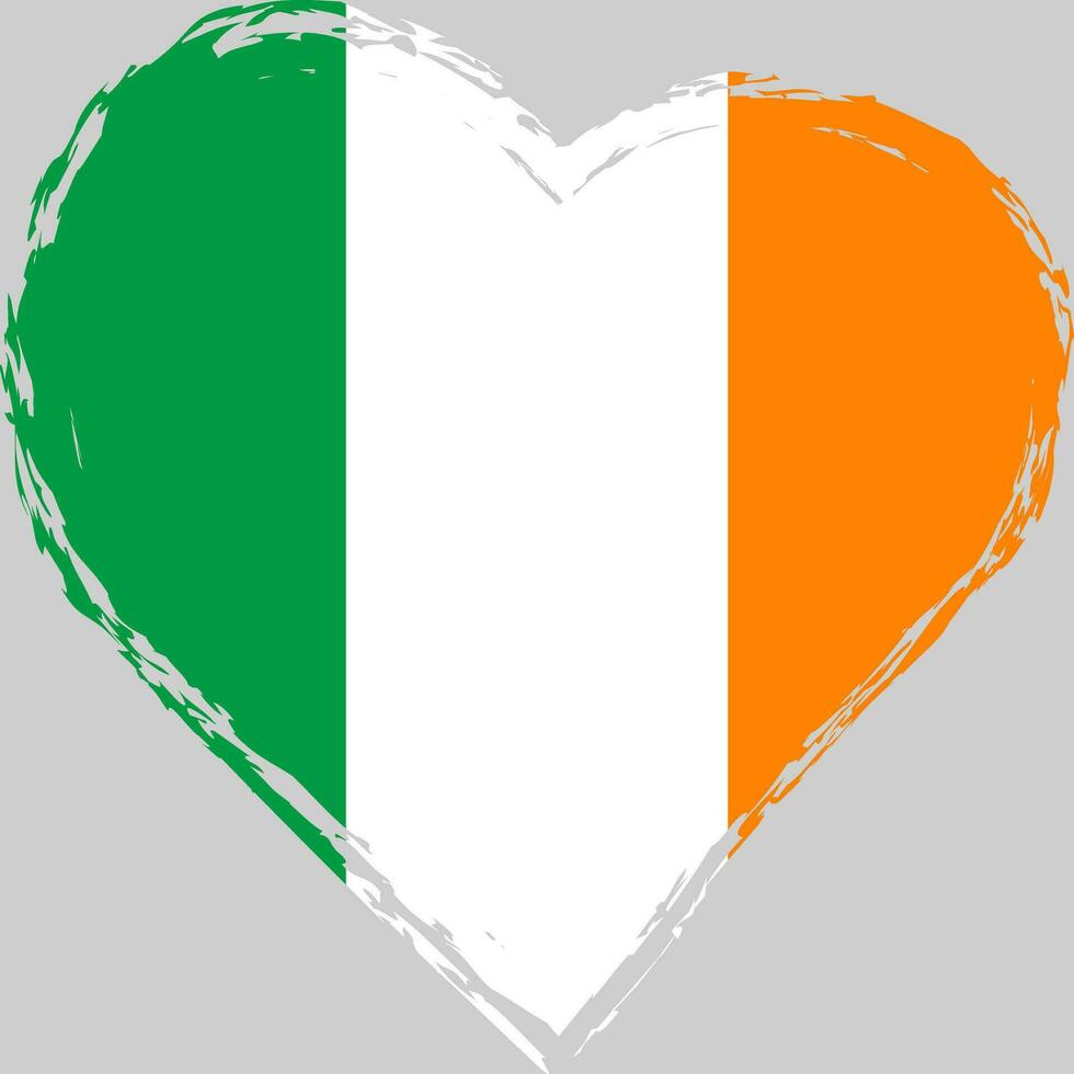 Irland Flagge im Herz gestalten Grunge Pinselstrich. irisch Flagge Herz. Vektor Bürste Schlaganfall Flagge, Symbol.