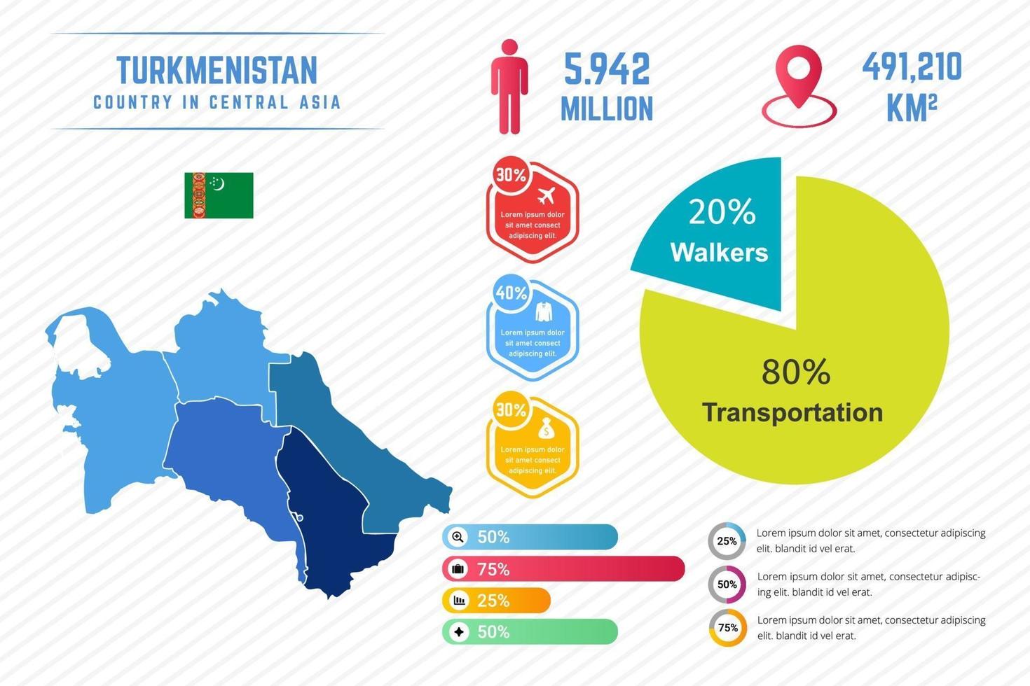 färgglad turkmenistan karta infographic mall vektor