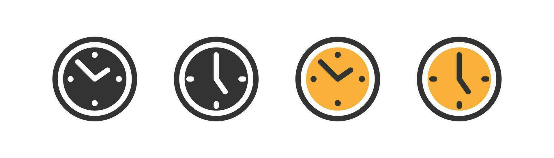 klocka ikon uppsättning på vit bakgrund, tid symbol. tid förvaltning, minuter, nedräkning, deadline och dröjsmål, timme. översikt, platt och färgad stil ikon för webb design. vektor illustration.
