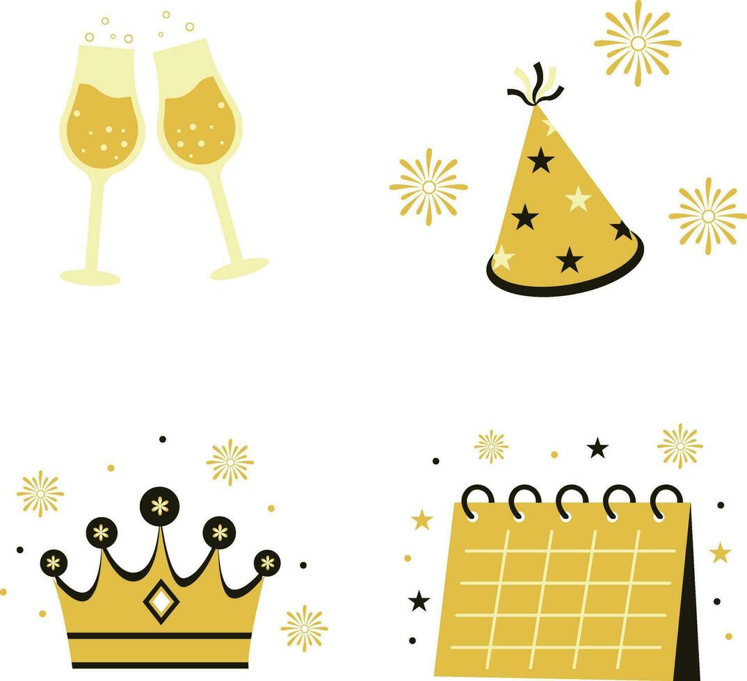 Neu Jahr Party mit Karton Design. Vektor Illustration Satz.