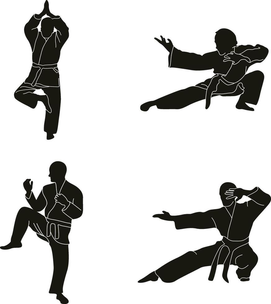 Karate Kämpfer Silhouette Sammlung. isoliert Vektor Satz.