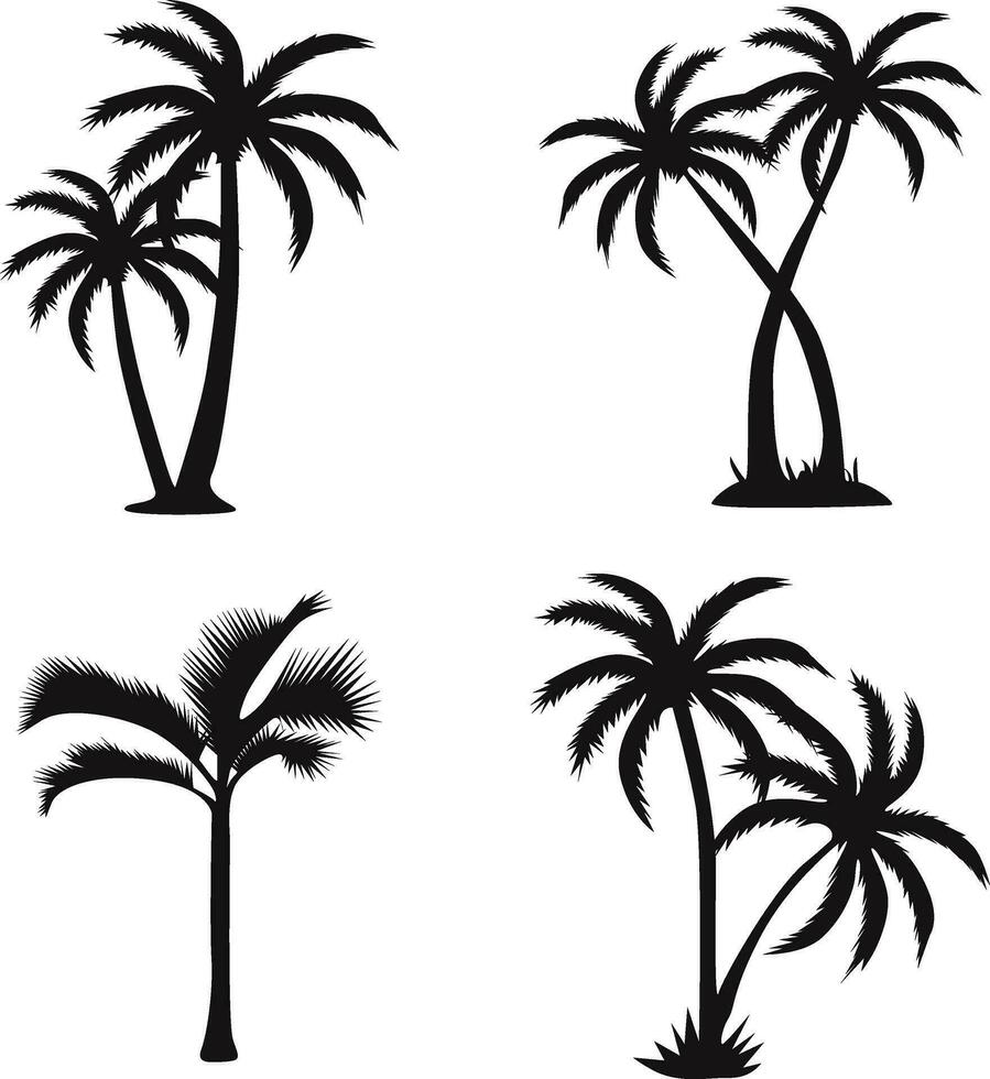 Palme Baum Silhouette im anders Form. isoliert auf Weiß Hintergrund. Vektor Illustration Satz.