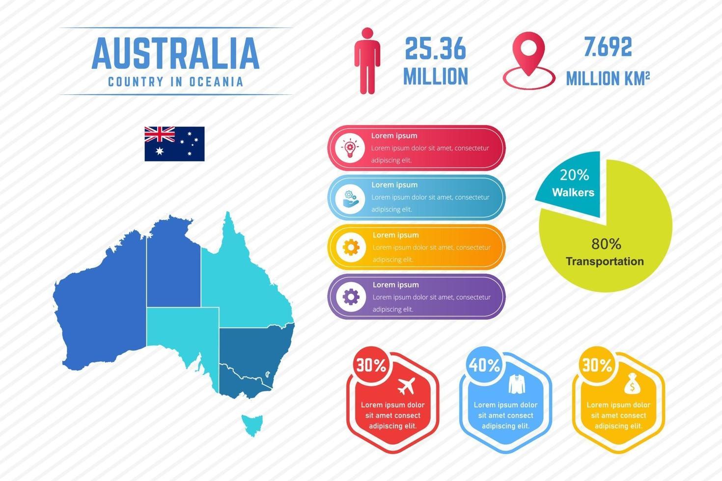 färgglad australien karta infographic mall vektor