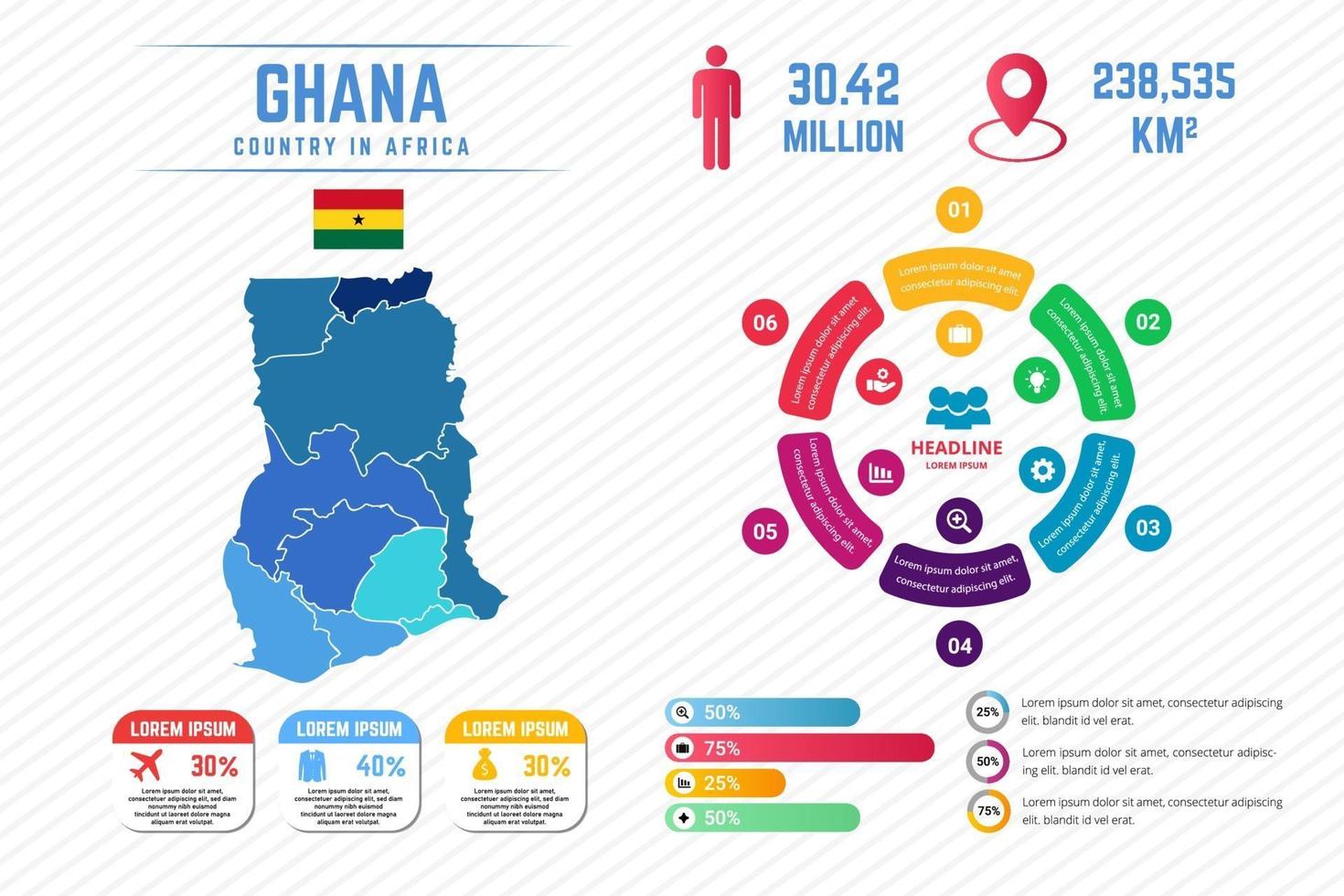 färgglada ghana karta infographic mall vektor