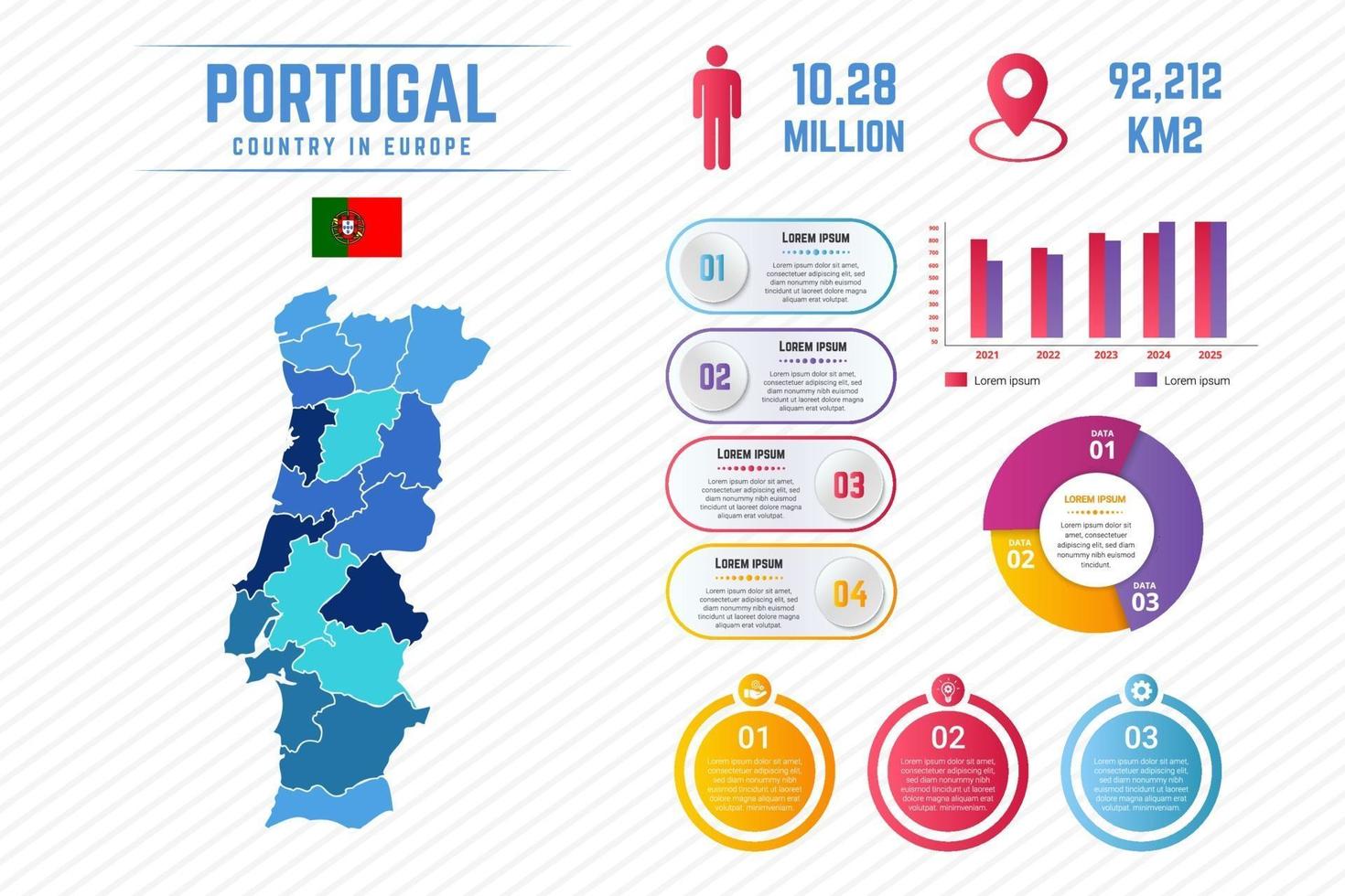 bunte Portugal-Karte Infografik-Vorlage vektor