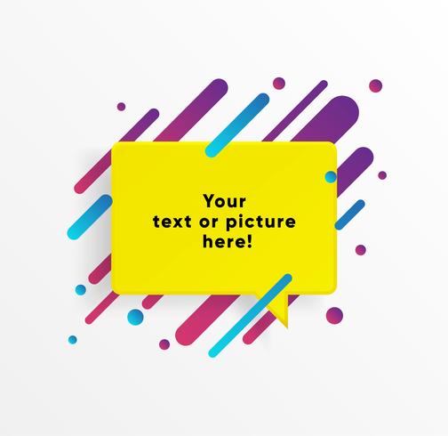 Gelbe abstrakte Textboxform mit modischen Neonlinien und Kreisen. Vektor Hintergrund